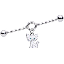 Load image into Gallery viewer, 14G Blue Eyed White Cat Dangle Project Barbell 38mm
