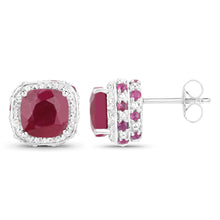 Load image into Gallery viewer, 6.12 Carat Dyed Ruby, Ruby and White Topaz .925 Sterling Silver Earrings
