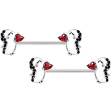 Load image into Gallery viewer, 14G 5/8 Red Gem Penguin Heart Valentine Barbell Nipple Ring Set
