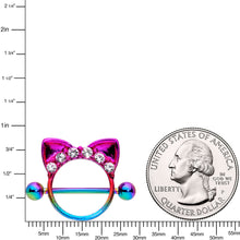 Load image into Gallery viewer, 14G 9/16 Clear Gem Rainbow Kitty Cat Ears Nipple Shield Set
