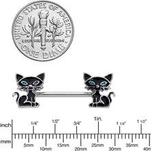 Load image into Gallery viewer, 14G 9/16 Blue Eyed Black Cat Barbell Nipple Ring Set
