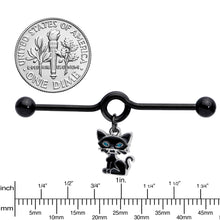 Load image into Gallery viewer, 14G Black Blue Eyed Black Cat Dangle Project Barbell 38mm
