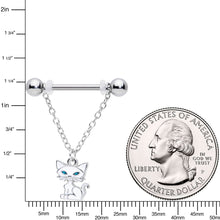 Load image into Gallery viewer, 14G 9/16 Blue Eyed White Cat Dangle Barbell Nipple Ring Set
