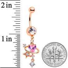 将图片加载到图库查看器，Clear Pink Gem Rose Gold Tone Star Heart Dangle Belly Ring
