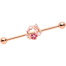 Load image into Gallery viewer, 14G Rose Gold Tone Synth Opal Pink Flower Industrial Barbell 38mm

