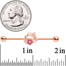 Load image into Gallery viewer, 14G Rose Gold Tone Synth Opal Pink Flower Industrial Barbell 38mm
