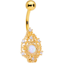 将图片加载到图库查看器，White Synthetic Opal Gold Tone Scrolling Oval Belly Ring
