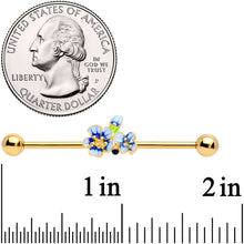 Load image into Gallery viewer, 14G Gold Tone White Blue Flower Industrial Barbell 38mm
