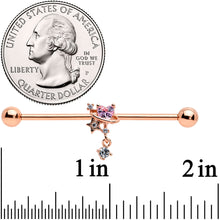 Load image into Gallery viewer, 14G Pink Gem Rose Gold Tone Star Dangle Industrial Barbell 38mm
