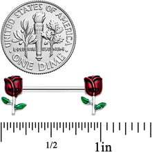 Load image into Gallery viewer, 14G 9/16 Red Rose Flower Valentines Barbell Nipple Ring Set

