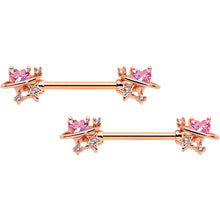 Load image into Gallery viewer, 14G 9/16 Pink Gem Rose Gold Tone Star Barbell Nipple Ring Set
