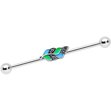 Load image into Gallery viewer, 14G Filigree Blue Green Leaves Industrial Barbell 38mm
