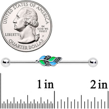 Load image into Gallery viewer, 14G Filigree Blue Green Leaves Industrial Barbell 38mm
