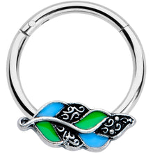 将图片加载到图库查看器，16G 3/8 Filigree Blue Green Leaves Hinged Segment Ring
