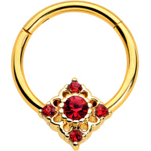 Load image into Gallery viewer, 16G 3/8 Red Gem Gold Tone Regal Rhombus Hinged Segment Ring
