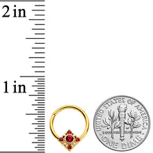 Load image into Gallery viewer, 16G 3/8 Red Gem Gold Tone Regal Rhombus Hinged Segment Ring
