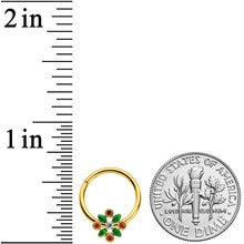 Load image into Gallery viewer, 16G 3/8 Red Gem Gold Tone Crest Christmas Hinged Segment Ring
