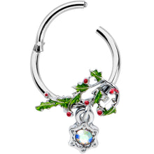 将图片加载到图库查看器，16G 3/8 Aurora CZ Candy Cane Holly Christmas Hinged Segment Ring
