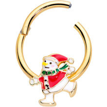 Load image into Gallery viewer, 16G 3/8 Gold Tone Skating Snowman Christmas Hinged Segment Ring
