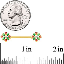 Load image into Gallery viewer, 14G 5/8 Red Gem Gold Tone Crest Christmas Barbell Nipple Ring Set
