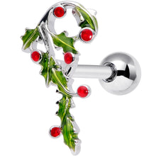 Load image into Gallery viewer, 16G 1/4 Pink CZ Gem Candy Cane Holly Christmas Cartilage Tragus
