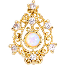 Load image into Gallery viewer, 16G 1/4 Ornate White Synthetic Opal Gold Tone Oval Cartilage Tragus
