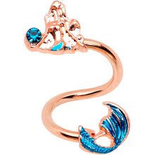 将图片加载到图库查看器，Aqua Gem Rose Gold Tone Gazing Mermaid Spiral Twister Belly Ring
