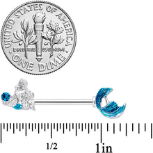 Load image into Gallery viewer, 14G 9/16 Aqua Gem Gazing Mermaids Barbell Nipple Ring Set
