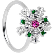 Load image into Gallery viewer, 20G 5/16 Clear Pink Green Gem Snowflake Holiday Nose Hoop
