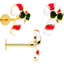 Load image into Gallery viewer, 16G 5/16 Gold Tone Candy Cane Santa Tree Labret Tragus Set of 3

