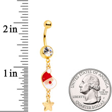 Load image into Gallery viewer, Clear Gem Gold Tone Santa Christmas Tree Dangle Belly Ring Set of 2
