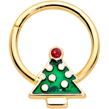 将图片加载到图库查看器，16G 3/8 Red Gem Gold Tone Christmas Tree Hinged Segment Ring
