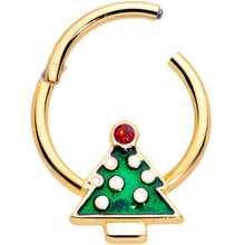 将图片加载到图库查看器，16G 3/8 Red Gem Gold Tone Christmas Tree Hinged Segment Ring
