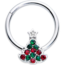 将图片加载到图库查看器，16G 3/8 Red Green Gem Starry Christmas Tree Hinged Segment Ring
