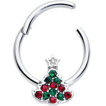 将图片加载到图库查看器，16G 3/8 Red Green Gem Starry Christmas Tree Hinged Segment Ring

