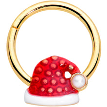 将图片加载到图库查看器，16G 3/8 Gold Tone Red Santa Hat Christmas Hinged Segment Ring
