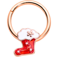 Load image into Gallery viewer, 16G 3/8 Rose Gold Tone Red Christmas Stocking Hinged Segment Ring
