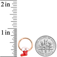 Load image into Gallery viewer, 16G 3/8 Rose Gold Tone Red Christmas Stocking Hinged Segment Ring
