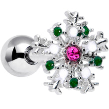 Load image into Gallery viewer, 16G 1/4 Clear Pink Green Gem Snowflake Cartilage Tragus Earring
