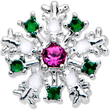 将图片加载到图库查看器，20G 1/4 Clear Pink Green Gem Snowflake Nose Bone
