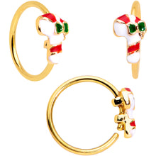 将图片加载到图库查看器，20G 5/16 Gold Hue Santa Christmas Nose Hoop Bone L Shape Set of 3

