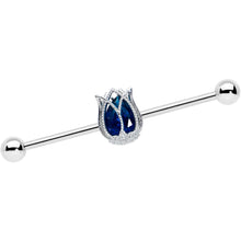 Load image into Gallery viewer, 14G Blue Gem Tulip Flower Industrial Barbell 38mm
