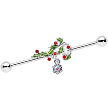 Load image into Gallery viewer, 14G Aurora Gem Candy Cane Holly Christmas Industrial Barbell 38mm
