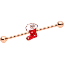 Load image into Gallery viewer, 14G Rose Gold Tone Christmas Stocking Industrial Barbell 38mm
