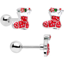 Load image into Gallery viewer, 16G 1/4 Clear CZ Gem Gold Hue Christmas Tragus Earring Set of 3
