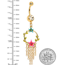 Load image into Gallery viewer, Clear Pink Gem Gold Tone Pink Blue Star Chain Dangle Belly Ring
