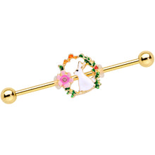 Load image into Gallery viewer, 14G Clear Gem Gold Tone Bunny Flower Industrial Barbell 38mm
