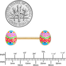 将图片加载到图库查看器，14G 9/16 Gold Tone Painted Easter Egg Barbell Nipple Ring Set
