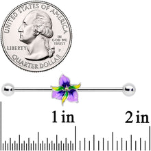 Load image into Gallery viewer, 14G Clear Gem Exotic Purple Flower Industrial Barbell 38mm
