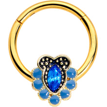 Load image into Gallery viewer, 16G 3/8 Blue Gem Gold Tone Opulent Oval Hinged Segment Ring
